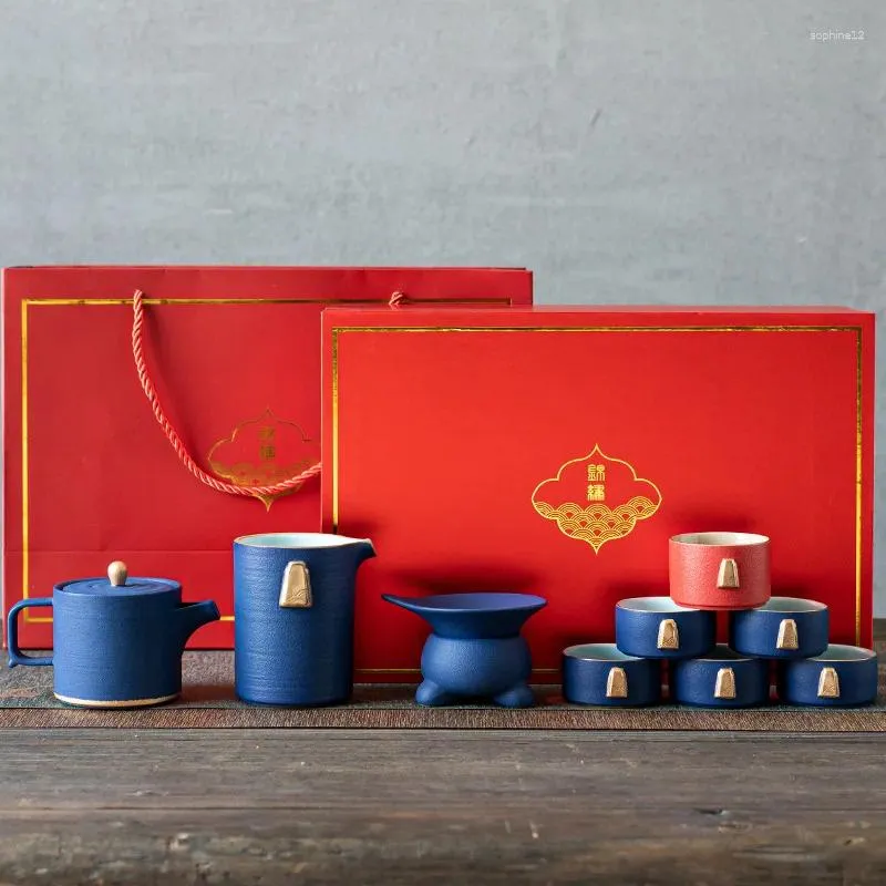 Tee-Sets High-End-Keramik-Tee-Set-Geschenkbox mit Jin Xiqing Red Pot of Sechs Tasse Tasse 6 darstellen