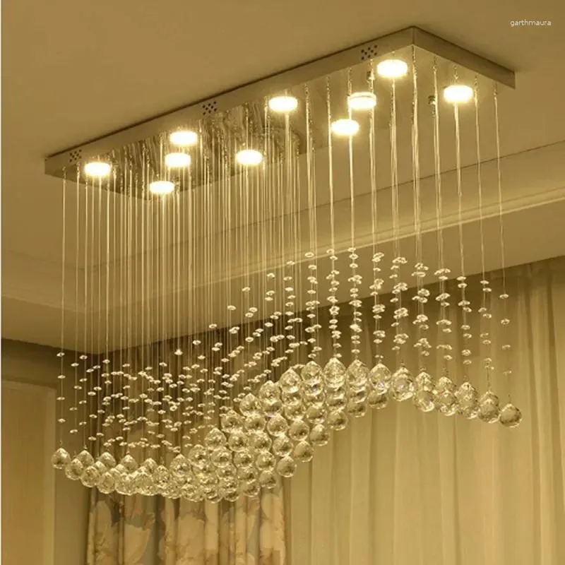 Chandeliers Rectangle Crystal Chandelier Living Room Bedroom Kitchen Wave Shape K9 Chrome Color Hanging Luminaire Light Fixtures