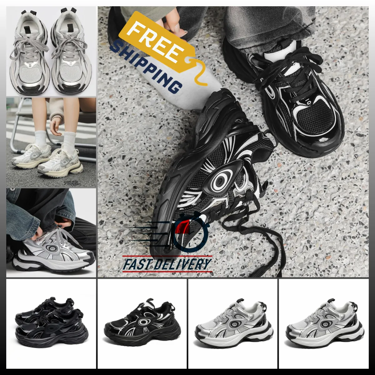 Chaussures de papa à semelles épaisses populaires Femmes Nouvelles baskets décontractées de Chine-Chic Lace-up S Autumn Clowy Sneaker Sliver Couple mixte Couleur 2024 Coue Couple