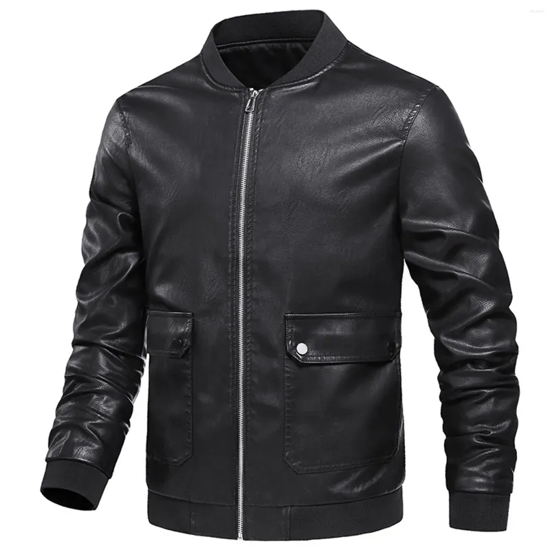 Vestes pour hommes veste en cuir slim moto pU couleurs de couleur collier collier zipper noir moteur moto moteur
