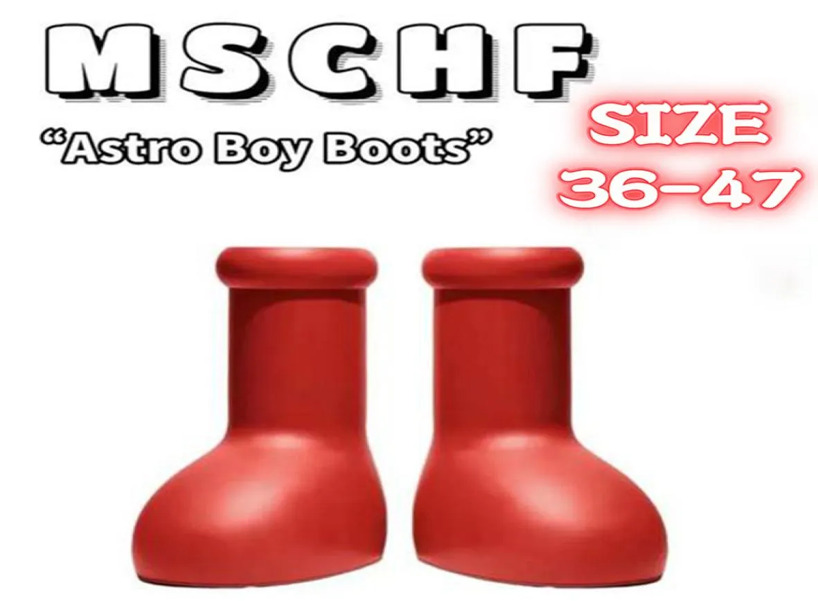 ركبة عالية كبيرة الحذاء الأحمر OG Astro Boy Cartoon Bootboots Men Women Rainboots Fantasy Mens Womens الأحذية في الحياة الحقيقية مستديرة من إصبع القدم ناعم Eva Shoe8640567