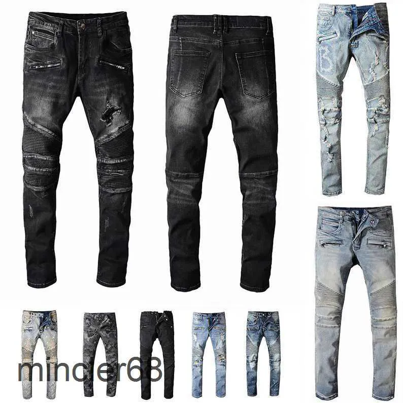 Jeans créatrice pour hommes Jean en détresse Biker Ripped Slip Fit Motorcycle Bikers Denim for Men S mode Pantalon noir