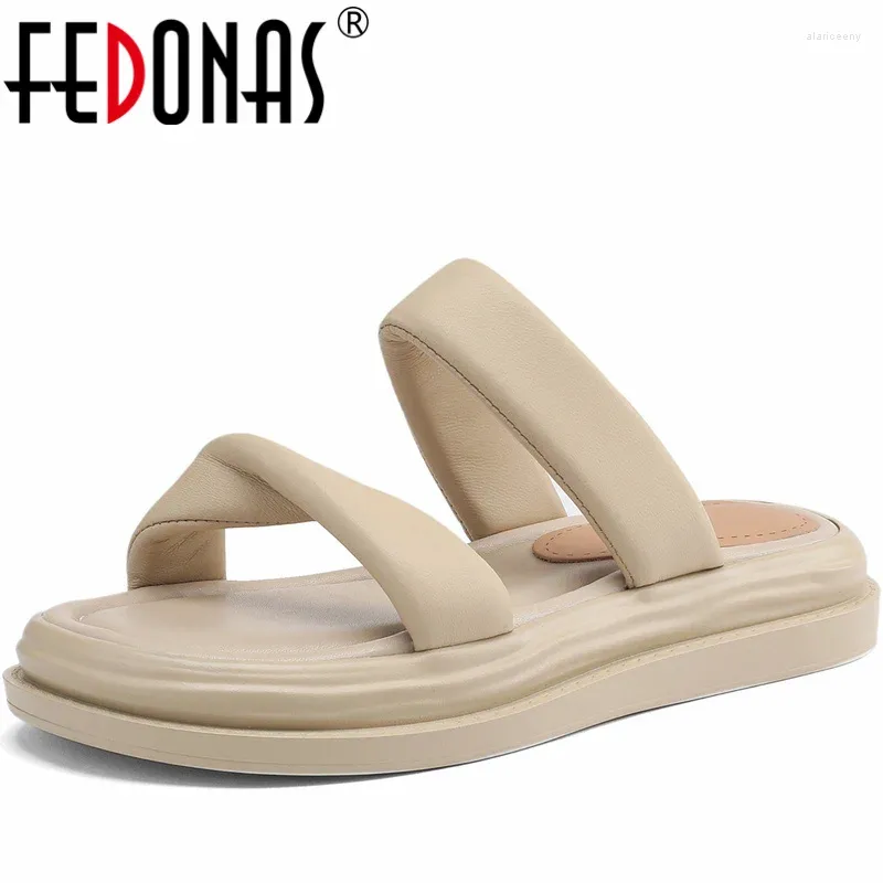 Sandały Fedonas 2024 Przyjazd Kappy Letnie prawdziwe skórzane platformy Flats Casual Work Wygodne buty Kobieta