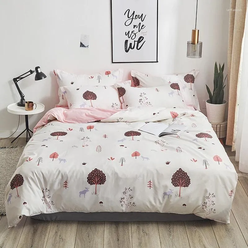 Bedding conjuntos de estilo nórdico conjunto de árvore floresta fofa lençol de cama kawaii desenho animado cover brophase linho single king size tamanho
