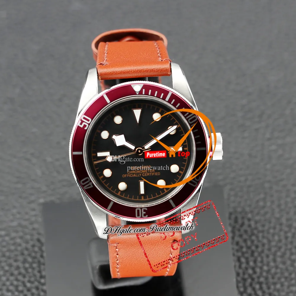 M7941 A21J Automatic Mens Watch 41mm Red Cozel Arey Cadran noir Gold Blanc Markers Brown Le cuir STRAP SPORTES RELOJ HOMBRE MONTRE HOMMES PURETITE PTTD