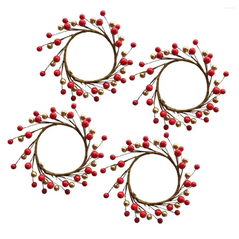 Dekorative Blumen 4pcs Weihnachtsring 8 cm künstliche Beerenhalter kleine Kranz -Serviettenringe für rustikaler Hochzeitsartikel