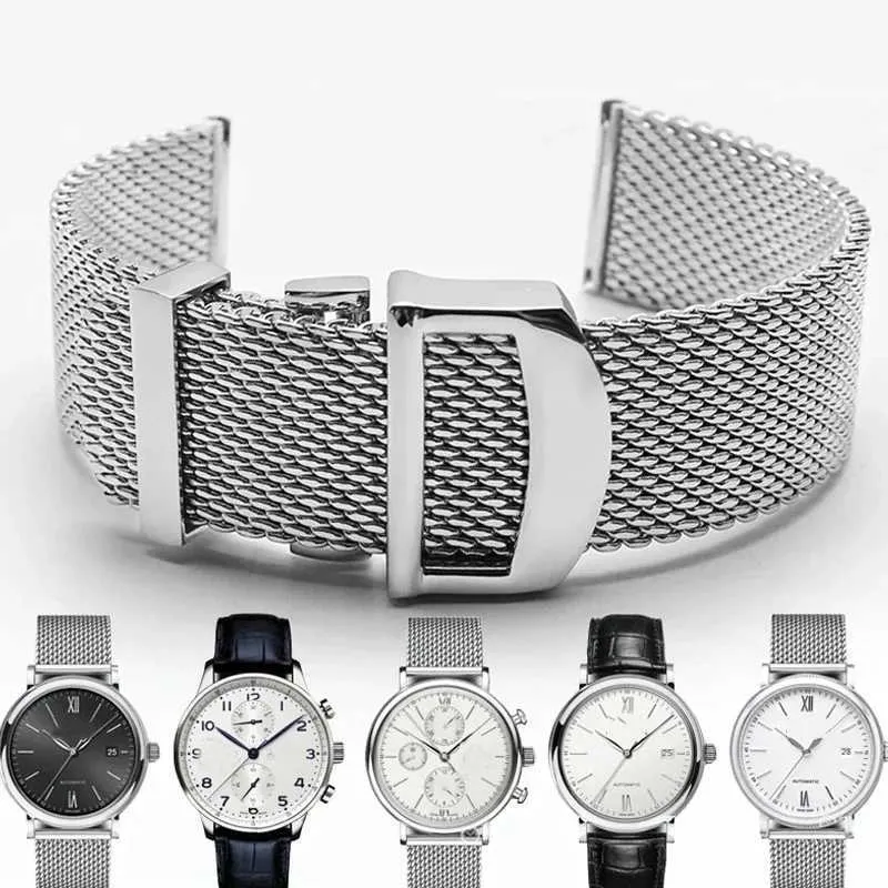 Watch Bands 20mm 22mm Mesh in acciaio inossidabile Milanese Banda per Omega Seamaster 300 007 Serie Famiglia Portofino IWC Cink Clasp Class Q240510