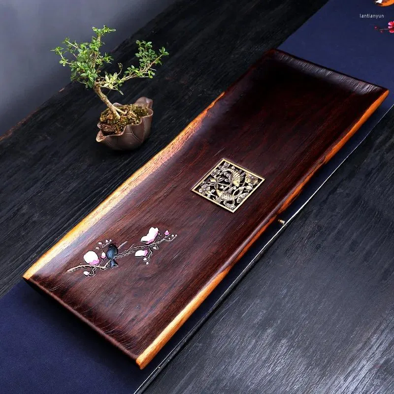 Bandejas de té bandejas pintadas a mano Ebony entero de madera sólida troncos de madera sólida set de hogar pintado mesa marina