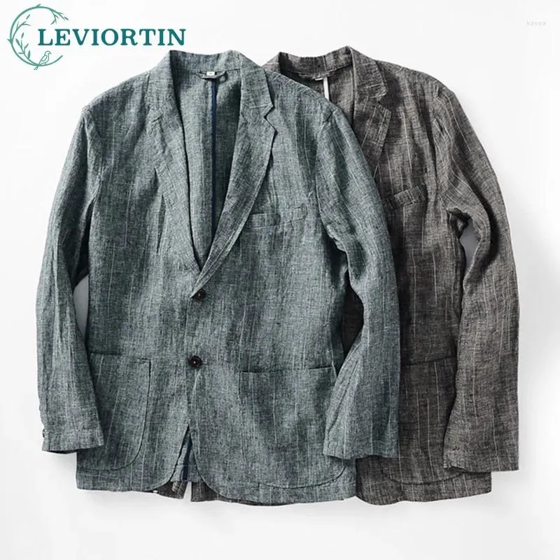 Men's Suits Linen Mens Blazer Suit Jacket Classic Fit Striped Textured Sport Coat Regular Two Button Lightweight Sportcoat Hombre