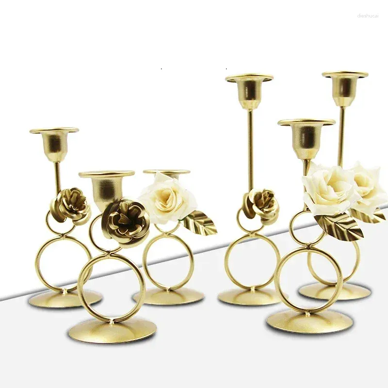 Candle Holders Nordic Rose Candlestick Metal Iron Crafts Wedding Candelabrum Flowers Ring Wax Stand Dining Table Center Piece Decoration