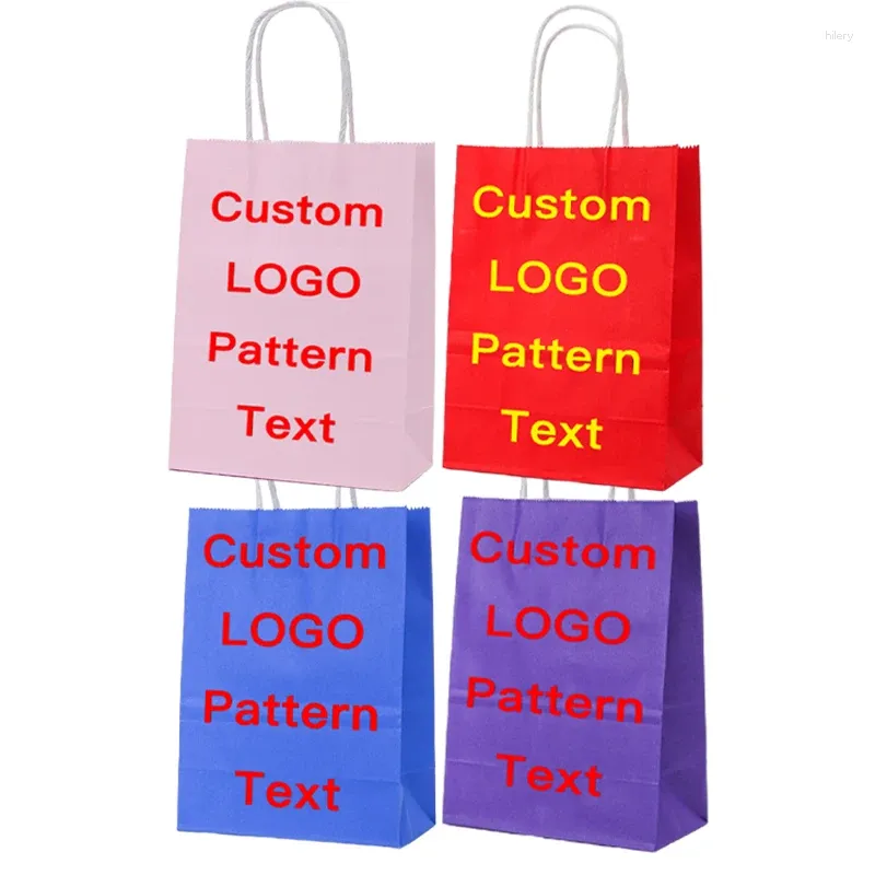 Present Wrap Kraft Paper Bag Custom Hand-Held Printing Logo Packaging Takeout Shopping Pink Purple Red Blue