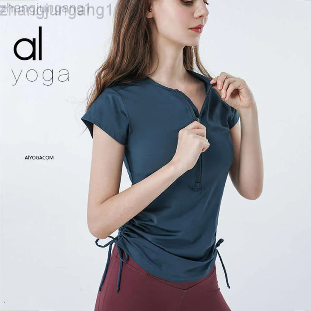 Desginier als yoga aloe top chemise vêtu femme courte à moitié zipper draw-cordon à manches courtes t-shirts d'été t-shirts top