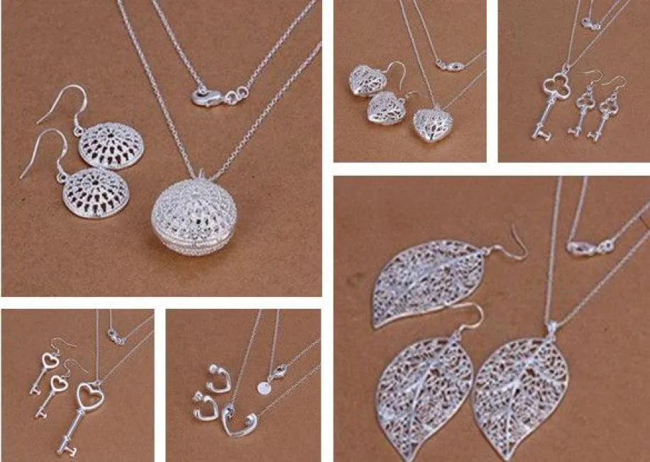Nouveau ensemble de bijoux pour femmes à la mode mixte 925 Boucles d'oreilles de collier en argent 10setLot9295261