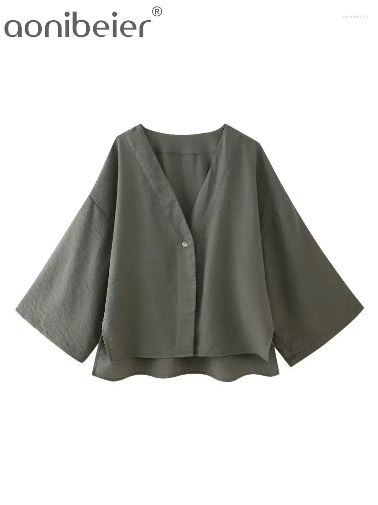 Blouses de femmes Aonibeier Femmes Kimono Blouse Loose Shirt Summer Linen V Neck One Button Louents côté surdimension