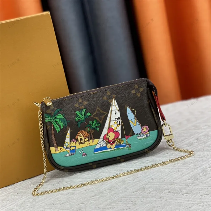 2024 HIGH QUALITY Brand Luxury Designer Women Shoulder bag Cartoon Fashion Gold Chain Tote Clutchbag Crossbody Handbags Pochette Chain Bags Removable Wallet