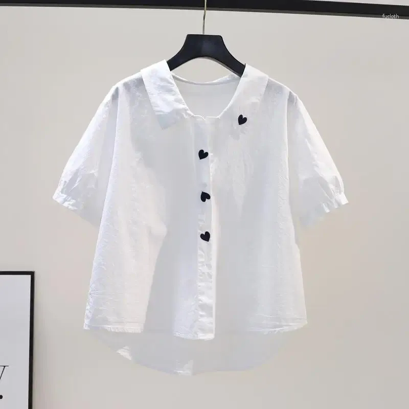 Blouses pour femmes Bloues blanches Femmes Tourndown Collier de broderie Coton Coton Mesdames Loose Fashion Sweet Thin Shirt Summer Top Q752