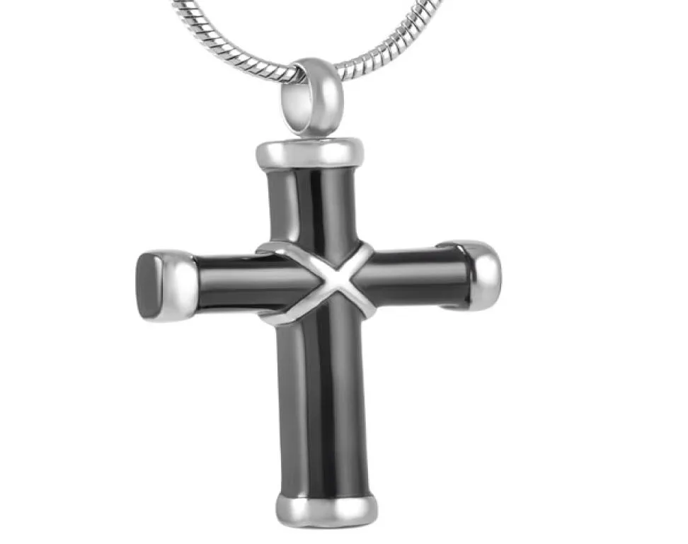 H8350 classique Black en acier inoxydable Crémation des bijoux pendentifs enveloppés de croix pour cendres pas cher 2540352