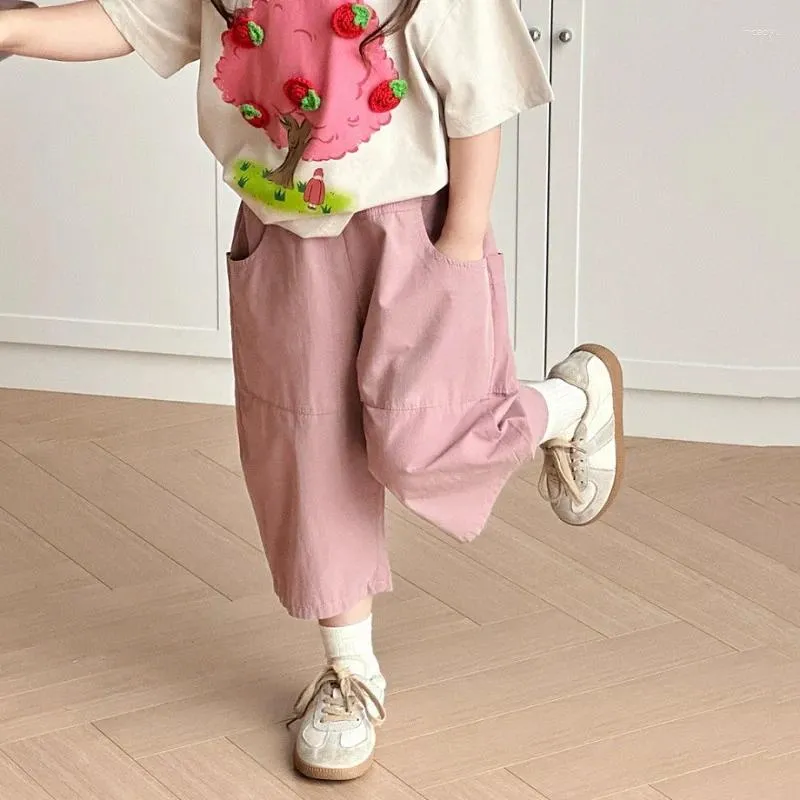 Trousers Wide Leg Pants Korean Children Clothing Casual Summer Fashion Versatile Middle Girls Cotton Loose Thin 2024 Sweet