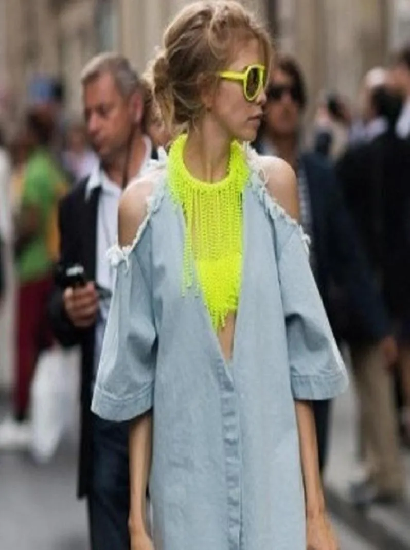 Ketten Chic INS Europäisches Statement Mode Frauen Neon gelbe Perlen Halsketten handgefertigtes Punk Mädchen Tassels Chokers Drop9097208
