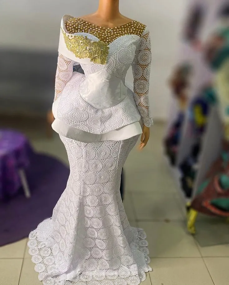 Aso Ebi кружевная русалка вечерние платья с длинными рукавами белые формальные платья для вечеринок