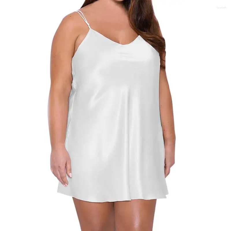 DHgate Plus Size Silky Satin Babydoll Sleepwear Slip Dress for Women Solid Nightwear Lingerie Apparel