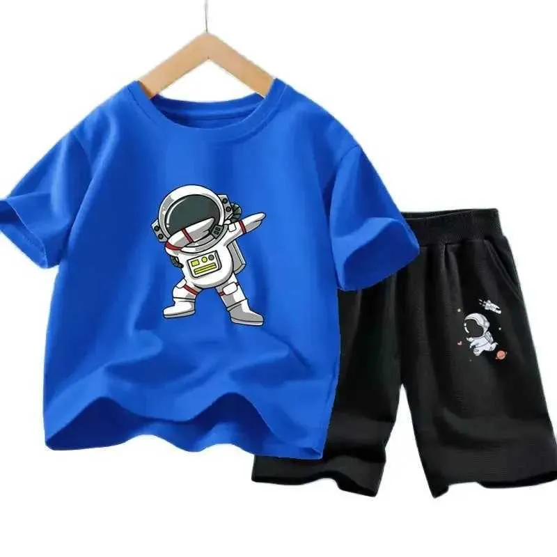 衣類セット2個/セット漫画宇宙飛行士夏の服セット小児レンズ半袖Tシャツ+ショーツセット3-14年l2405