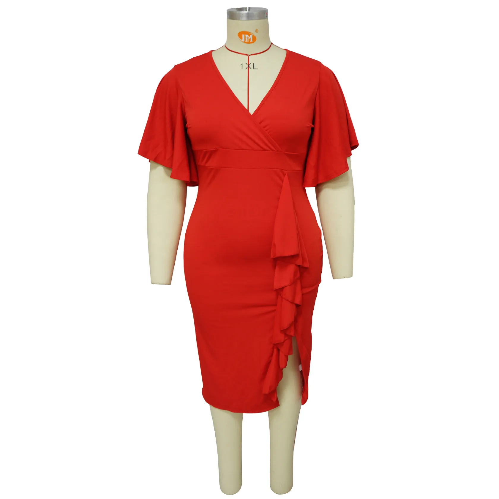 Plus Size Womens Midi Dress V Neck Bodycon Sheath Dress with Empire Waist  and Flare Short Sleeves from Dhgate Plus size Dresses - price 26.03