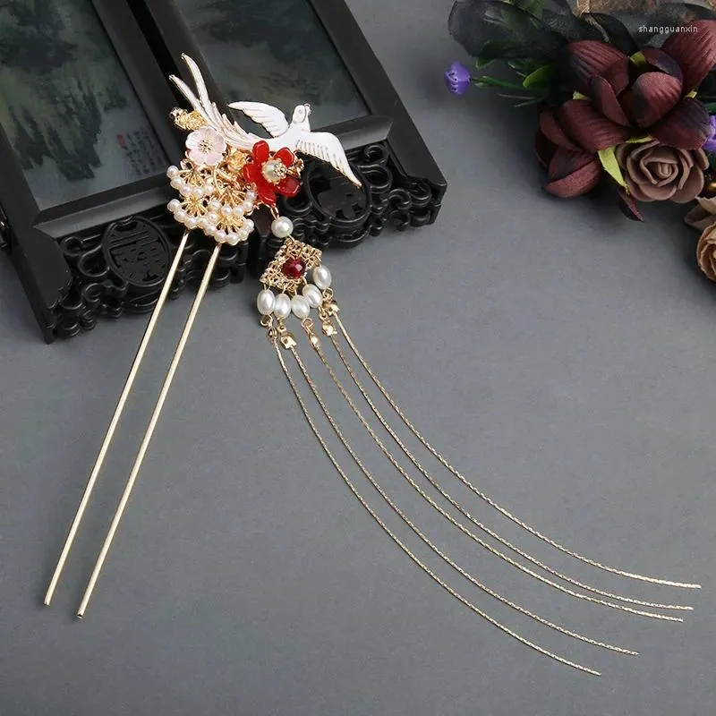 Haarklammern u geformte Stöcke Gabeln Vintage Chinesische Stil Haarnadeln Blume Kopfstücke Perlen Haarschlüsse Lange Quastenschmuck für Frauen