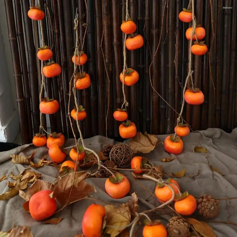 Party Decoration Simulation Persimmon Fruit With Frost Branch Wall Hanging Tak lämnar Fake Decor