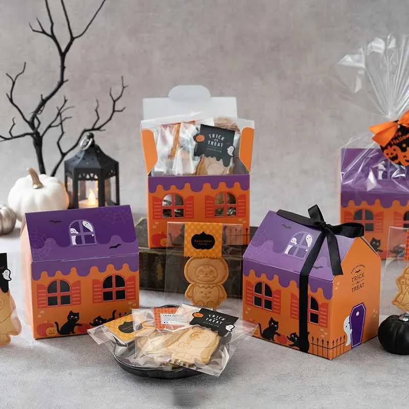 Enveloppe cadeau 10 / 20pcs Halloween House Candy Box Nugat Cookies Creative Baking Packaging Colored Party Suppliesq240511