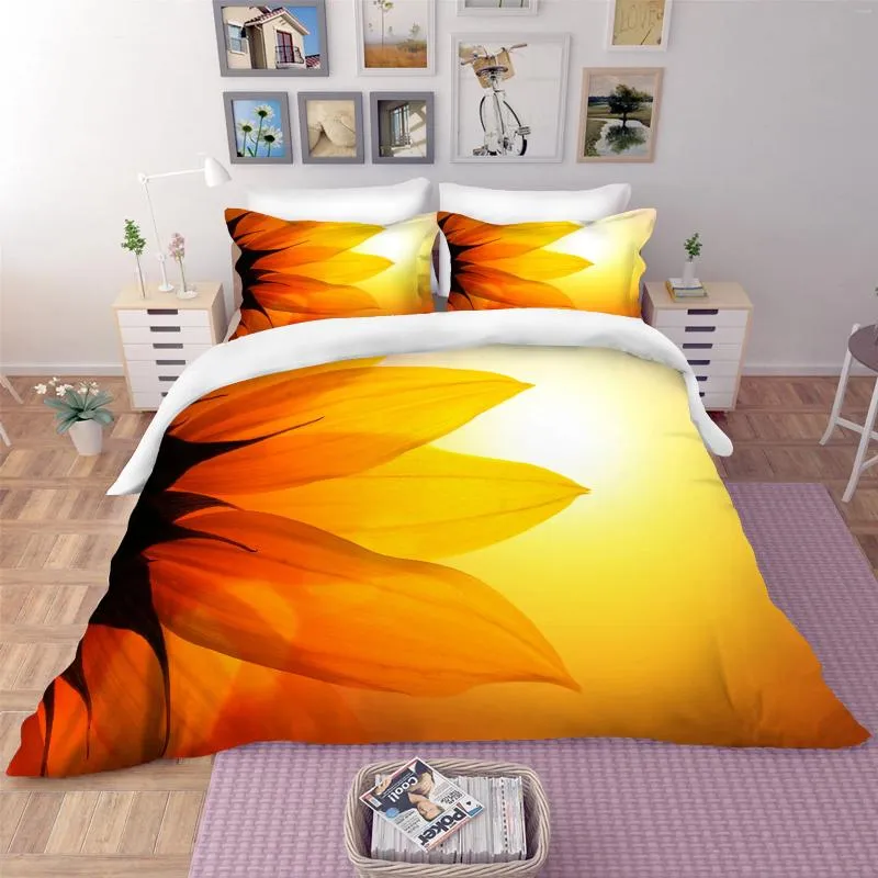 Ensemble de literie motif de tournesol 3D Home Textile Couper à couverture d'oreiller Simple Boy and Girl Set Single Double Bed