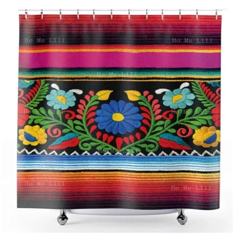 Rideaux de douche rayures de style espagnol mexicain au sud-ouest du Mexique fleurs affiche imprimé collof de polyester durable