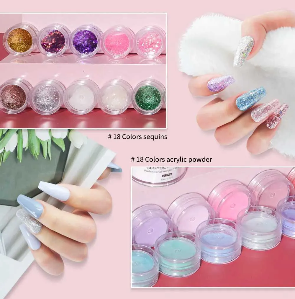 Kits de arte unhas líquido de cristal com pó de acrílico Conjunto de pó LNCLUSA Branca Kit de acrílico transparente em pó