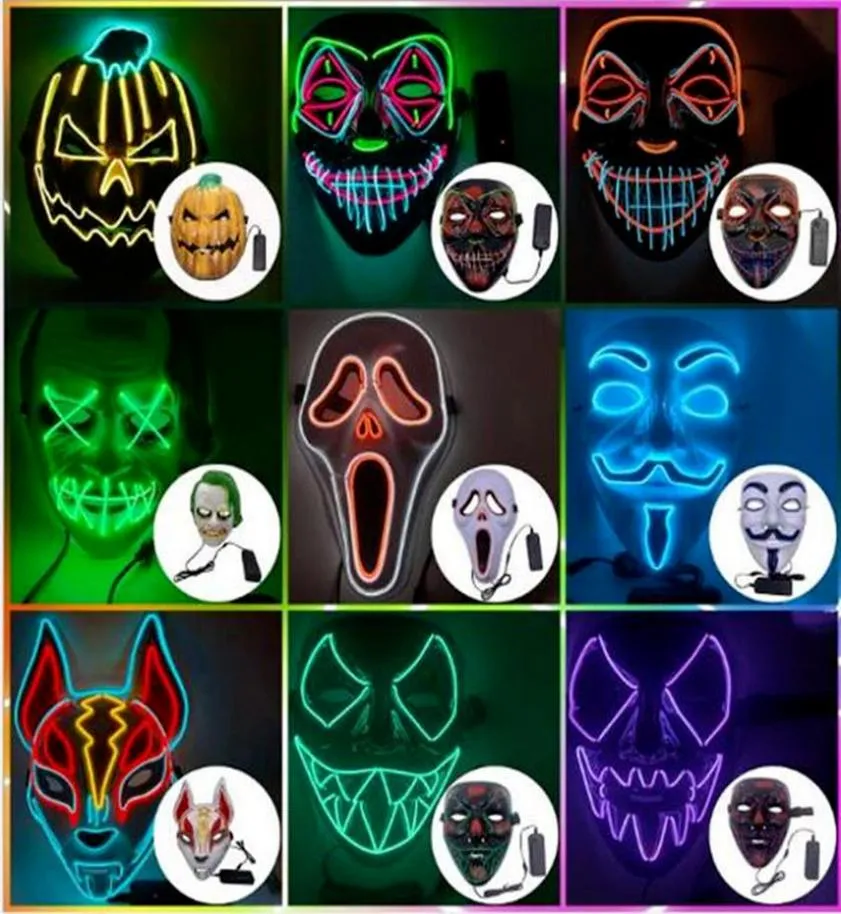 Tasarımcı Yüz Maskesi Cadılar Bayramı Dekorasyonları Cadılar Bayramı Glow Maske PVC Malzeme LED Cadılar Bayramı Kadın Erkekler Mask Kostümleri Yetişkinler Ev DE1427404