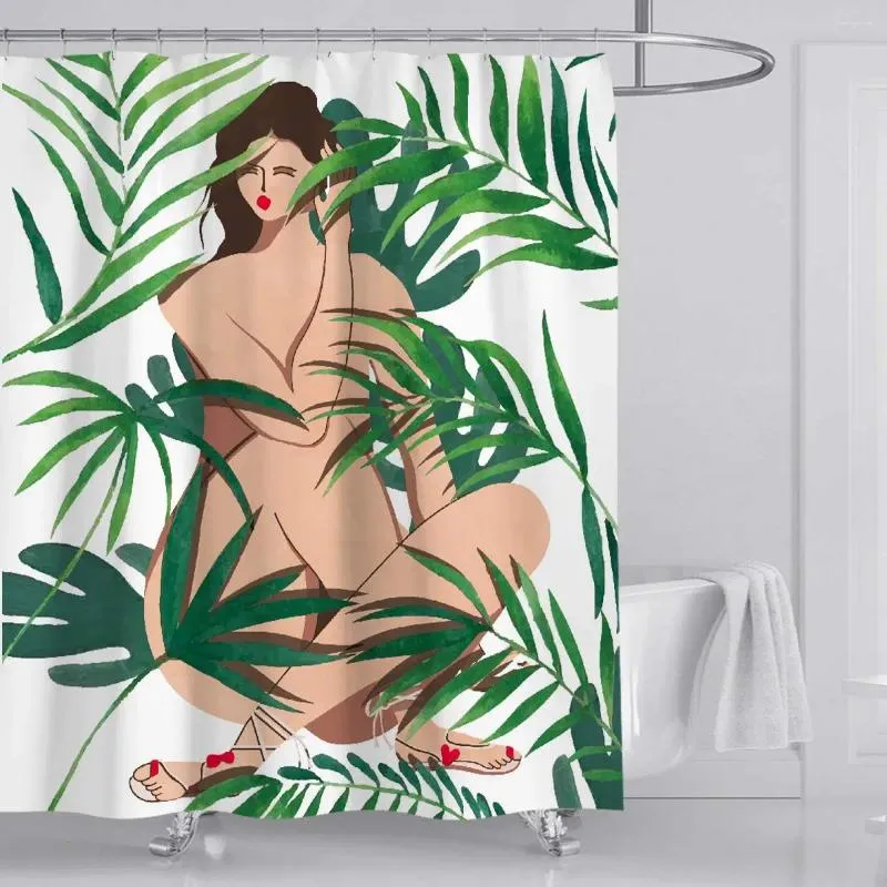 Shower Curtains Whim-Wham Artistic Olive Leaves Sexy Girl Beauty Waterproof Opaque Odorless Curtain