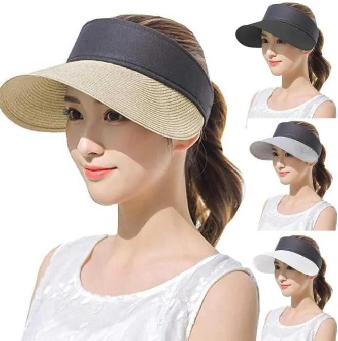 Sagace Fashion Hut Damen Stroh Sun Visor Hut Rollen Sie breite Krempe UV Schutzsonne mit leerem Top Stroh Sommer für Frauen4912457