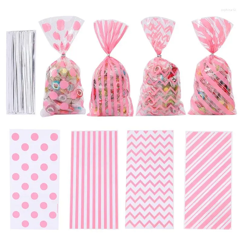 Geschenkverpackung 50pcs Beutel Draht Krawatten Plastische Geschenke Verpackungstaschen Blau und rosa Babyparty -Kekse Snack Keks Candy Popcorn Cellophan
