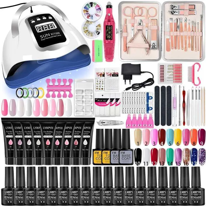 Комплекты для ногтей набор Manicure Set Poly Nail Gel Kit Professional Nail набор ногтей с ногтевой ламкой для акрилового удлинителя.