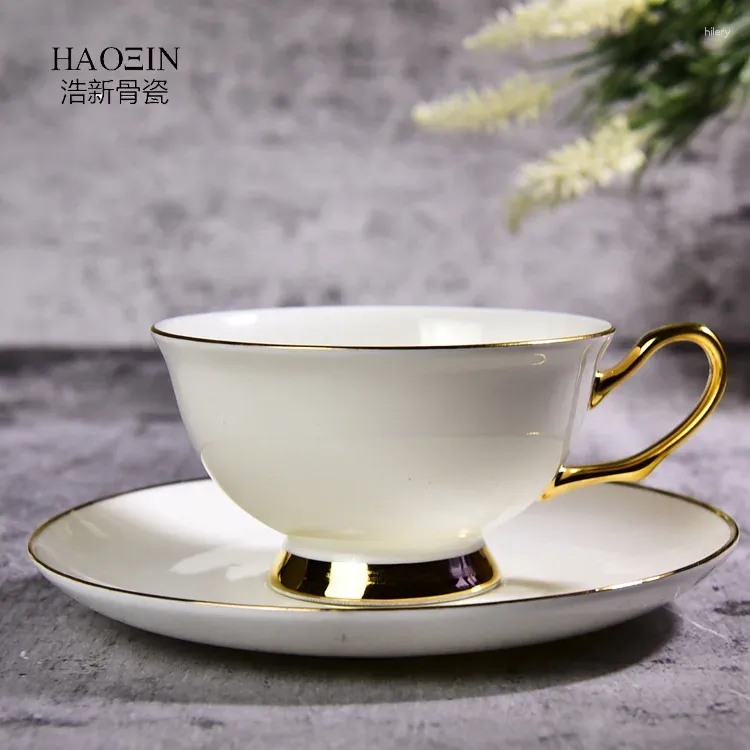 Mugs Bone China Gold Coffee Cup och Saucer Ceramic Afternoon Flower Set