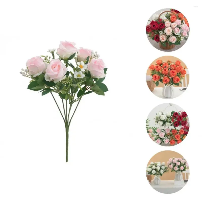 Decorative Flowers Artificial Rose Indoor Decor Realistic Simulation Maintenance-free Fake Flower Bouquet For Wedding