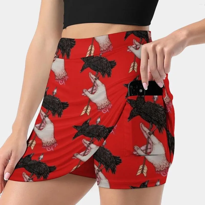 Saias três vezes azaradas saia feminina esporte Skort com moda de bolso moda coreana 4xl corvo dedo dedo pássaro