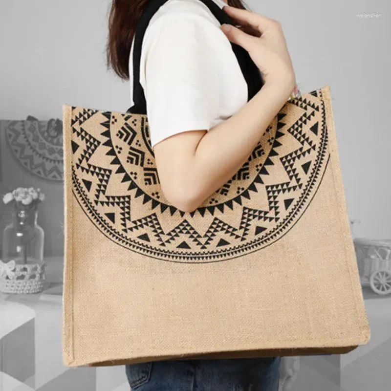 Abendtaschen Vintage Sackleinen Handtasche Multifunktion tragbarer Strand wiederverwendbare Jute Shopping Frauen große Kapazitätsschulterbeutel