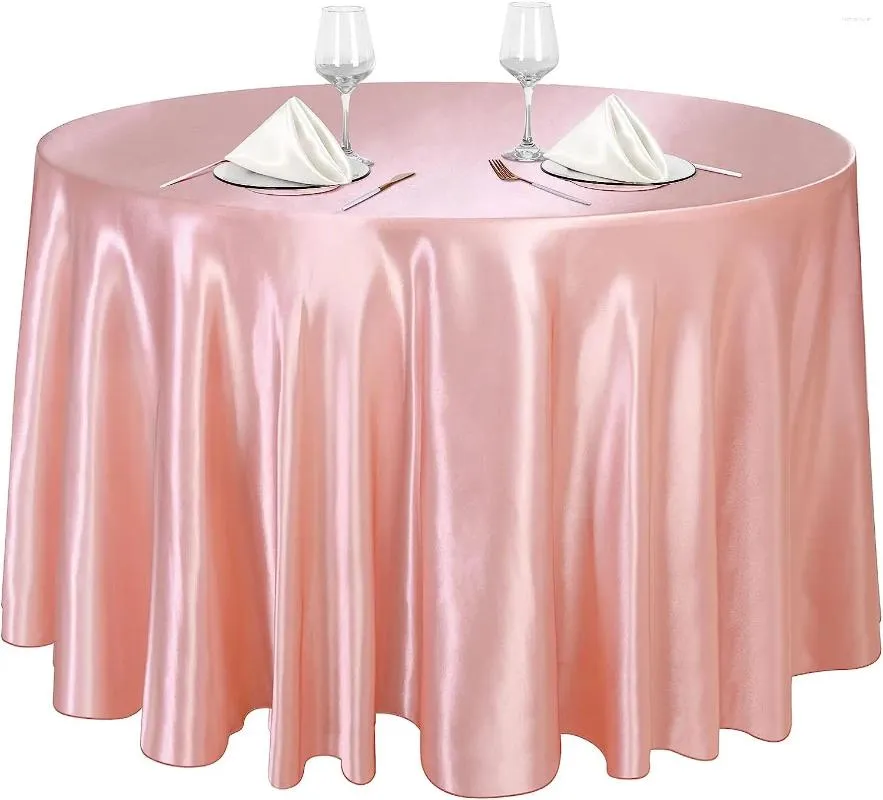 Table Cloth Round Satin Tablecloths Rose Gold Bright Silk Cover For Wedding Banquet Solid Color Birthday Decoration