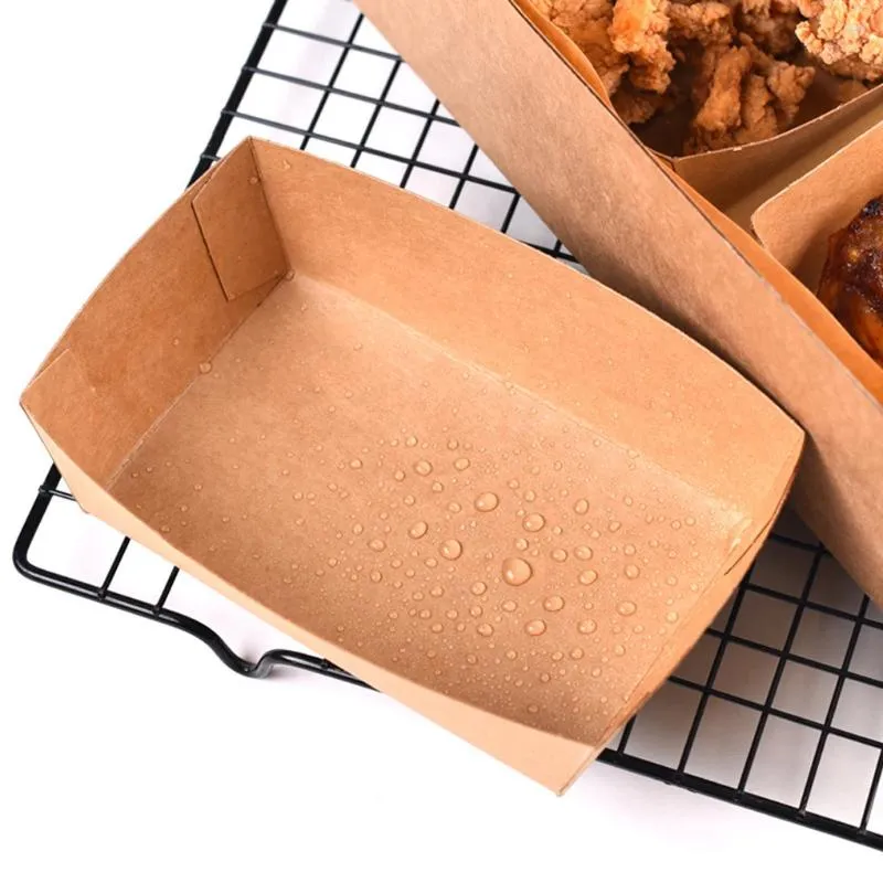 Tiens à emporter des conteneurs 100pcs en papier kraft forme de bateau emballage emballage alimentaire contenant du plateau à emporter collation de boulangerie frites fruits
