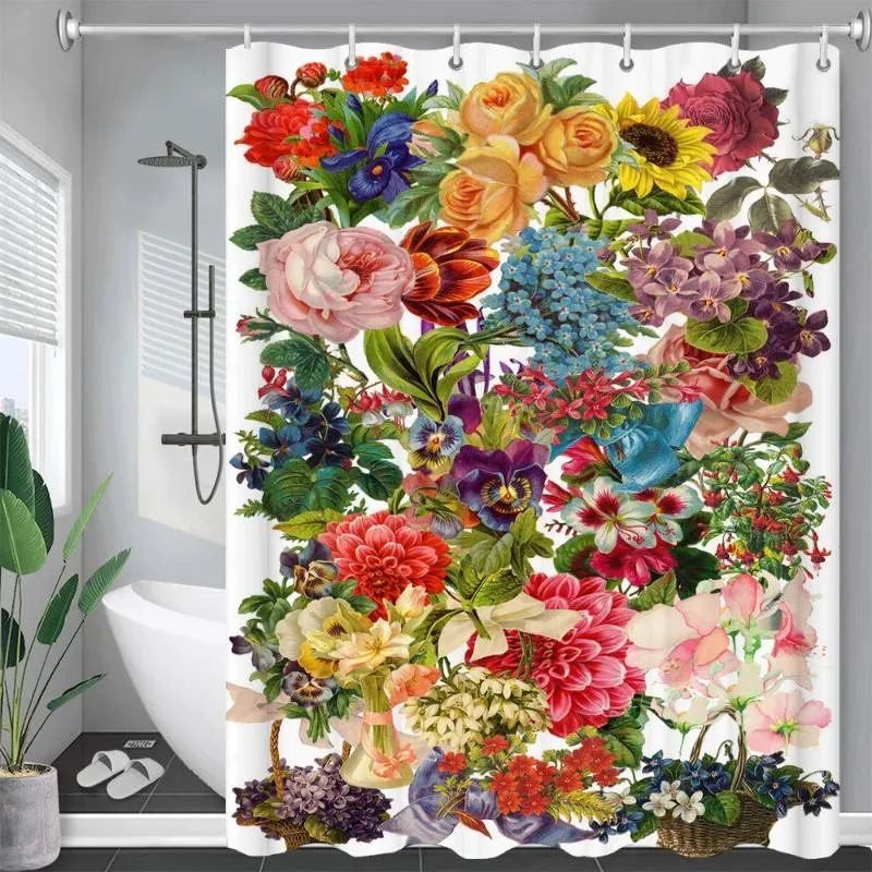 Dusch gardiner badrum vacker konstnärlig blommig gardin konst akvarell blommor polyester tyg hem dekoration med krokar
