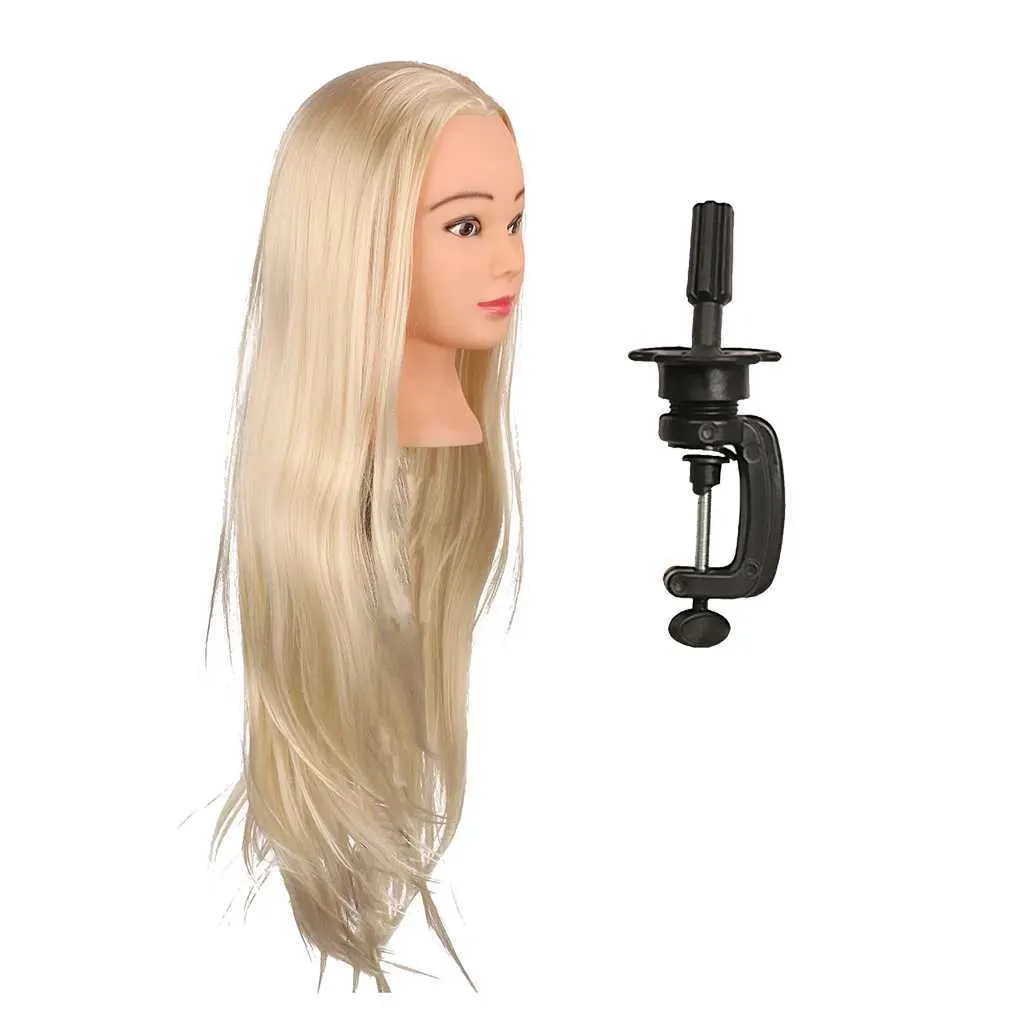 Mannequin Heads 26 Salon Hair Practice Training Head Model Long Straight Golden Human Doll with Bracelet Q240510