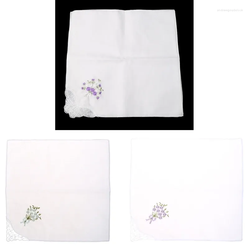 Bow Ties 50JB 6 Pcs Vintage Cotton Ladies Embroidered Lace Handkerchief Women Floral Hanky