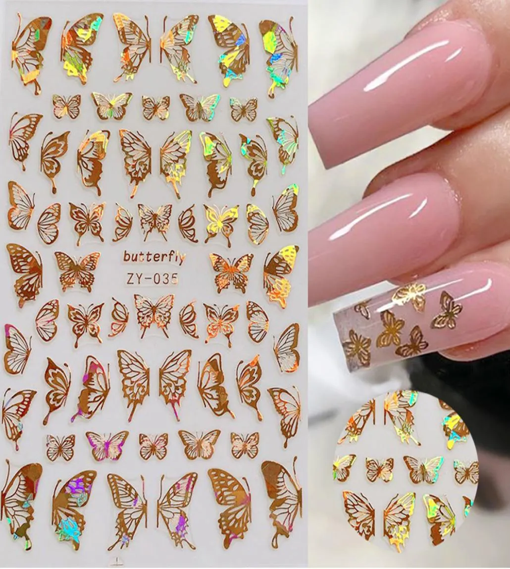 1pc Holographic 3D Butterfly Nail Art Stickers Adhesive Sliders coloré DIY Golden Nail Transfer Decals Foils Wraps Decorations8619899