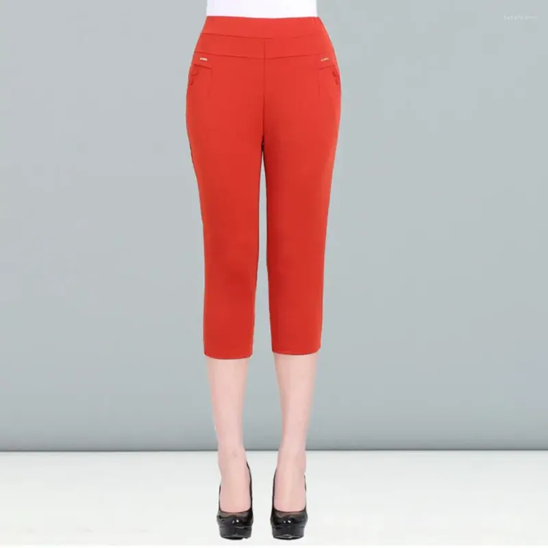 Frauenhose hohe Taille für Frauen mittleren Alters Slim Fit Hosen mit Taschen mit fester Farbe dünne Leggings Streetwear
