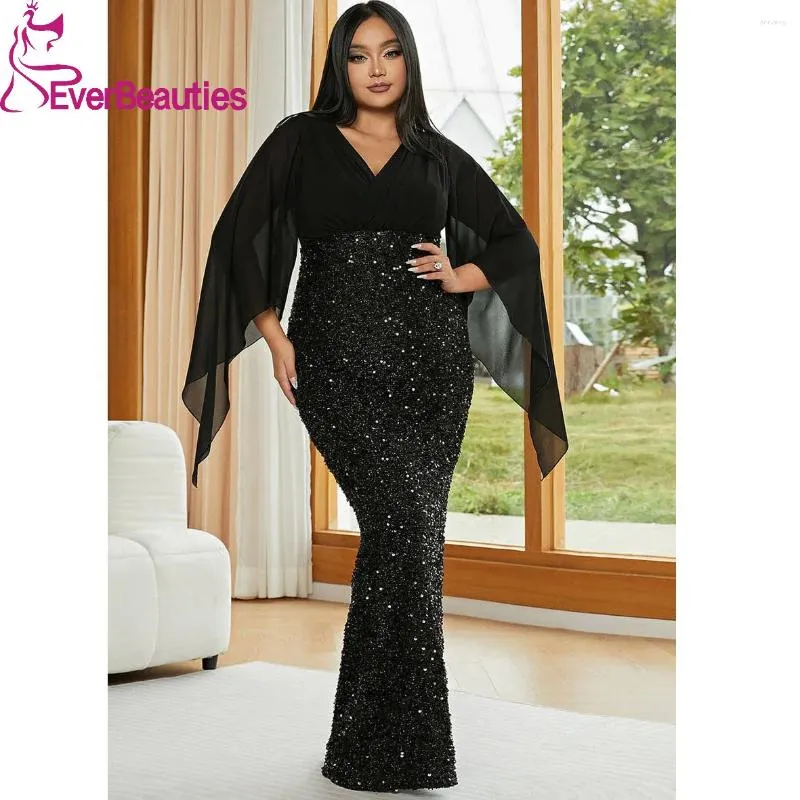 Party Dresses Plus Size Prom Sequins Vestidos Para Eventos Especiales Sexy Mermaid Formal Occasion V-Neck De Gala